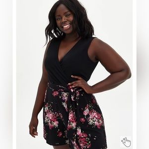 STUDIO KNIT FLORAL SURPLICE ROMPER